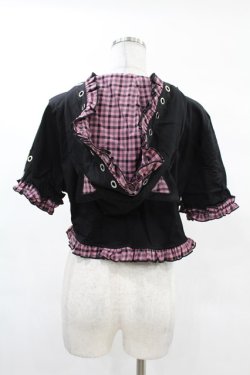 画像2: DARK IN LOVE / Gothic lolita pink plaid cat ear hoody cape XL ブラック×ピンク H-25-02-24-1044-PU-TO-KB-ZH