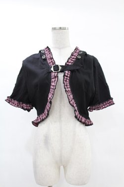 画像1: DARK IN LOVE / Gothic lolita pink plaid cat ear hoody cape XL ブラック×ピンク H-25-02-24-1045-PU-TO-KB-ZH