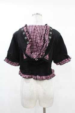 画像2: DARK IN LOVE / Gothic lolita pink plaid cat ear hoody cape XL ブラック×ピンク H-25-02-24-1045-PU-TO-KB-ZH