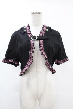 画像1: DARK IN LOVE / Gothic lolita pink plaid cat ear hoody cape XL ブラック×ピンク H-25-02-24-1046-PU-TO-KB-ZH