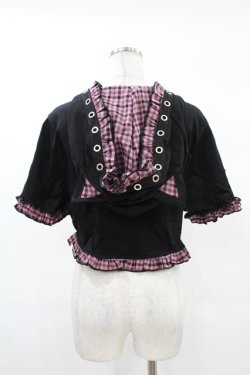 画像2: DARK IN LOVE / Gothic lolita pink plaid cat ear hoody cape XL ブラック×ピンク H-25-02-24-1046-PU-TO-KB-ZH