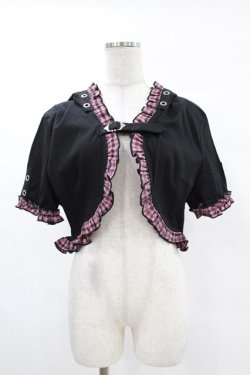 画像1: DARK IN LOVE / Gothic lolita pink plaid cat ear hoody cape XXL ブラック×ピンク H-25-02-24-1047-PU-TO-KB-ZH