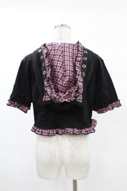 画像2: DARK IN LOVE / Gothic lolita pink plaid cat ear hoody cape XXL ブラック×ピンク H-25-02-24-1047-PU-TO-KB-ZH