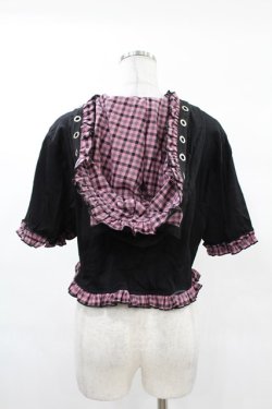 画像2: DARK IN LOVE / Gothic lolita pink plaid cat ear hoody cape XXL ブラック×ピンク H-25-02-24-1048-PU-TO-KB-ZH