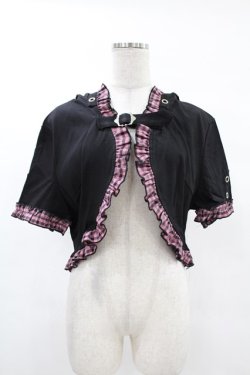 画像1: DARK IN LOVE / Gothic lolita pink plaid cat ear hoody cape XXL ブラック×ピンク H-25-02-24-1049-PU-TO-KB-ZH