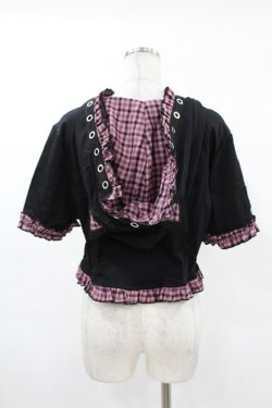 画像2: DARK IN LOVE / Gothic lolita pink plaid cat ear hoody cape XXL ブラック×ピンク H-25-02-24-1049-PU-TO-KB-ZH