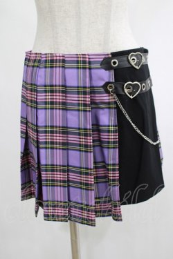 画像1: DARK IN LOVE / Punk purple checked splicing black pleated skirt M パープル×ブラック H-25-02-25-044-PU-SK-KB-ZH