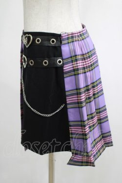 画像2: DARK IN LOVE / Punk purple checked splicing black pleated skirt M パープル×ブラック H-25-02-25-044-PU-SK-KB-ZH