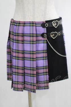 画像1: DARK IN LOVE / Punk purple checked splicing black pleated skirt M パープル×ブラック H-25-02-25-045-PU-SK-KB-ZH