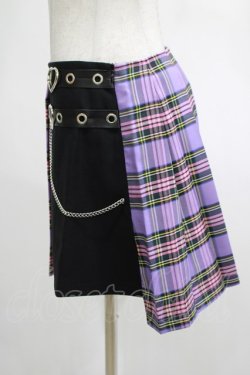 画像2: DARK IN LOVE / Punk purple checked splicing black pleated skirt M パープル×ブラック H-25-02-25-045-PU-SK-KB-ZH