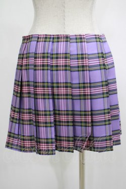 画像3: DARK IN LOVE / Punk purple checked splicing black pleated skirt M パープル×ブラック H-25-02-25-045-PU-SK-KB-ZH