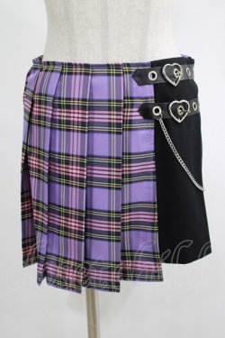 画像1: DARK IN LOVE / Punk purple checked splicing black pleated skirt S パープル×ブラック H-25-02-25-046-PU-SK-KB-ZH