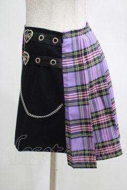 画像2: DARK IN LOVE / Punk purple checked splicing black pleated skirt S パープル×ブラック H-25-02-25-046-PU-SK-KB-ZH