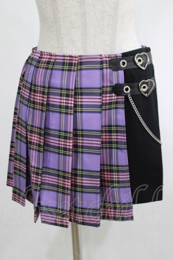 画像1: DARK IN LOVE / Punk purple checked splicing black pleated skirt S パープル×ブラック H-25-02-25-047-PU-SK-KB-ZH