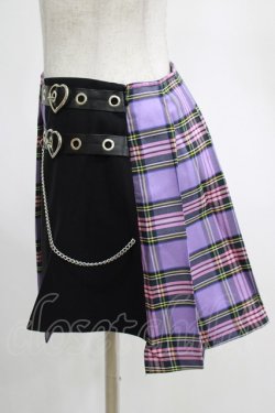 画像2: DARK IN LOVE / Punk purple checked splicing black pleated skirt S パープル×ブラック H-25-02-25-047-PU-SK-KB-ZH