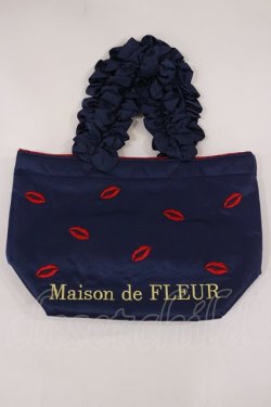 画像1: Maison de FLEUR / リップマークフリルハンドルトートバッグ  ネイビー H-25-02-25-1031-LO-BG-NS-ZH