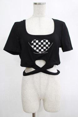 画像1: DARK IN LOVE / Punk locomotive check heart crop top XL ブラック H-25-02-25-053-PU-TO-KB-ZH