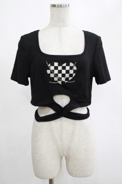 画像1: DARK IN LOVE / Punk locomotive check heart crop top XL ブラック H-25-02-25-054-PU-TO-KB-ZH