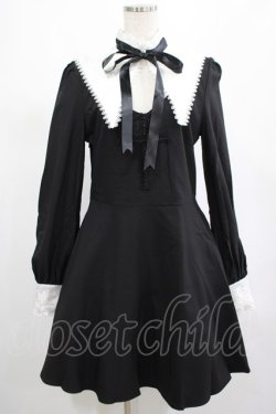 画像1: DARK IN LOVE / Gothic lolita black and white bow neck dress L ブラック H-25-02-25-014-PU-OP-KB-ZH