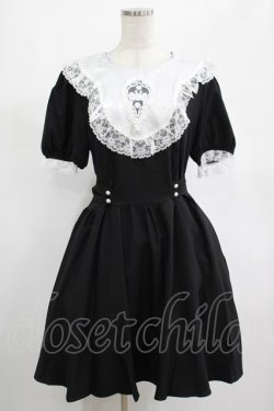 画像1: DARK IN LOVE / Alice in Wonderland contrast collar dress L ブラック H-25-02-25-025-PU-OP-KB-ZH