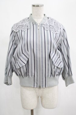 画像1: Jane Marple / Spring stripe lace collar blouson  シルバーグレイ H-25-02-26-035-JM-JA-KB-ZH