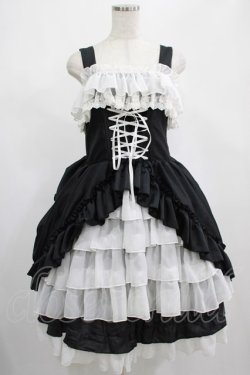 画像1: ATELIER PIERROT / Bustle Corsetジャンパースカート【Plus size】 2 ブラック×ホワイト H-25-02-26-014-EL-OP-KB-ZH