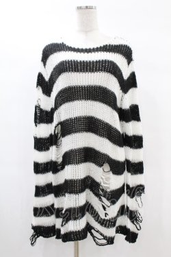 画像1: KILL STAR / DAMAGE BORDER KNIT S ブラック×ホワイト H-25-02-27-1055-SL-TO-KB-ZH