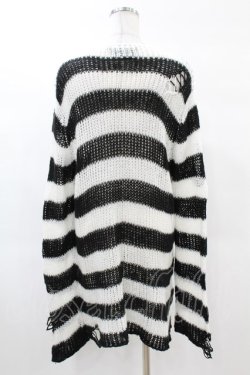 画像2: KILL STAR / DAMAGE BORDER KNIT S ブラック×ホワイト H-25-02-27-1055-SL-TO-KB-ZH