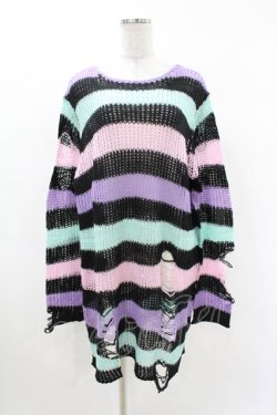 画像1: KILL STAR / Pastel Punk Knit Sweater L 黒×ピンク×パープル×ミント H-25-02-28-1030-SL-TO-KB-ZY