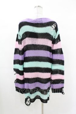 画像2: KILL STAR / Pastel Punk Knit Sweater L 黒×ピンク×パープル×ミント H-25-02-28-1030-SL-TO-KB-ZY