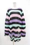 KILL STAR / Pastel Punk Knit Sweater L 黒×ピンク×パープル×ミント H-25-02-28-1031-SL-TO-KB-OS