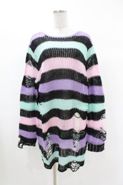 画像1: KILL STAR / Pastel Punk Knit Sweater L 黒×ピンク×パープル×ミント H-25-02-28-1031-SL-TO-KB-OS