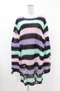 KILL STAR / Pastel Punk Knit Sweater L 黒×ピンク×パープル×ミント H-25-02-28-1032-SL-TO-KB-ZI