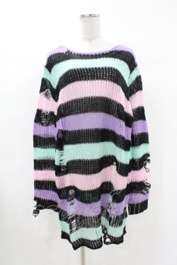 画像1: KILL STAR / Pastel Punk Knit Sweater L 黒×ピンク×パープル×ミント H-25-02-28-1032-SL-TO-KB-ZI