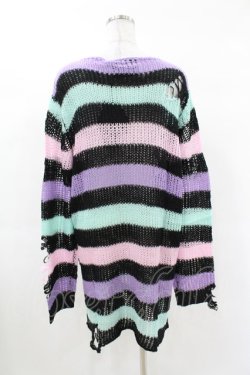 画像2: KILL STAR / Pastel Punk Knit Sweater L 黒×ピンク×パープル×ミント H-25-02-28-1032-SL-TO-KB-ZI