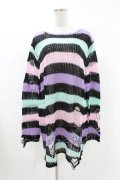 KILL STAR / Pastel Punk Knit Sweater L 黒×ピンク×パープル×ミント H-25-02-28-1033-SL-TO-KB-ZH