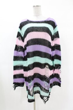 画像1: KILL STAR / Pastel Punk Knit Sweater L 黒×ピンク×パープル×ミント H-25-02-28-1033-SL-TO-KB-ZH