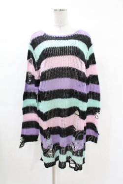 画像1: KILL STAR / Pastel Punk Knit Sweater L 黒×ピンク×パープル×ミント H-25-02-28-1034-SL-TO-KB-ZS