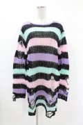 KILL STAR / Pastel Punk Knit Sweater L 黒×ピンク×パープル×ミント H-25-02-28-1035-SL-TO-KB-ZH