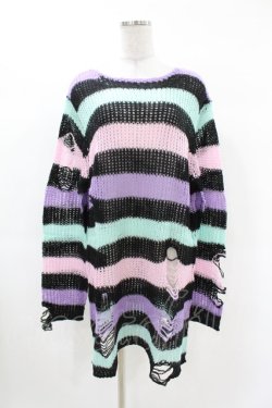 画像1: KILL STAR / Pastel Punk Knit Sweater L 黒×ピンク×パープル×ミント H-25-02-28-1035-SL-TO-KB-ZH