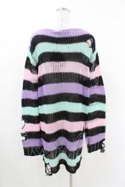 画像2: KILL STAR / Pastel Punk Knit Sweater L 黒×ピンク×パープル×ミント H-25-02-28-1035-SL-TO-KB-ZH