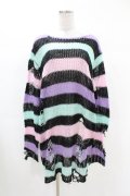 KILL STAR / Pastel Punk Knit Sweater L 黒×ピンク×パープル×ミント H-25-02-28-1036-SL-TO-KB-ZH