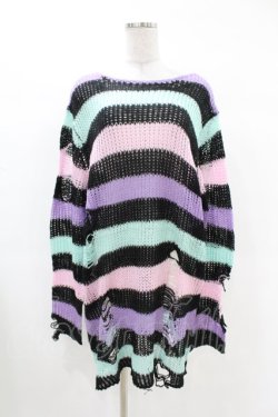 画像1: KILL STAR / Pastel Punk Knit Sweater L 黒×ピンク×パープル×ミント H-25-02-28-1036-SL-TO-KB-ZH