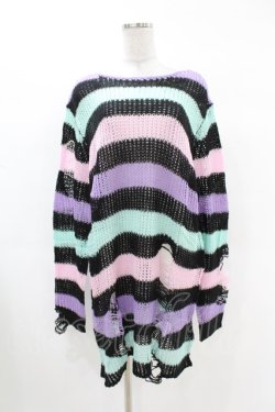 画像1: KILL STAR / Pastel Punk Knit Sweater L 黒×ピンク×パープル×ミント H-25-02-28-1037-SL-TO-KB-ZH