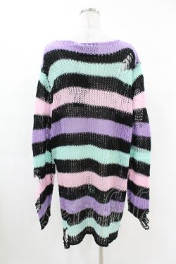 画像2: KILL STAR / Pastel Punk Knit Sweater L 黒×ピンク×パープル×ミント H-25-02-28-1037-SL-TO-KB-ZH