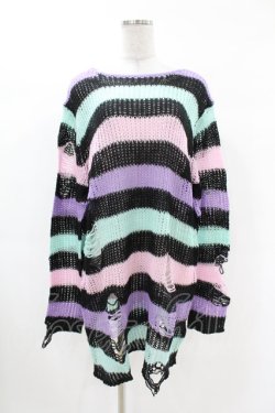 画像1: KILL STAR / Pastel Punk Knit Sweater L 黒×ピンク×パープル×ミント H-25-02-28-1038-SL-TO-KB-ZH