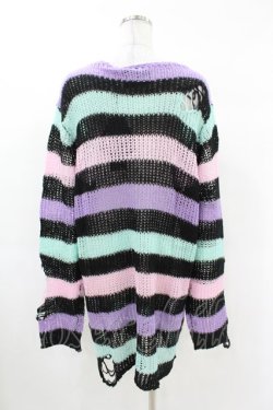 画像2: KILL STAR / Pastel Punk Knit Sweater L 黒×ピンク×パープル×ミント H-25-02-28-1038-SL-TO-KB-ZH