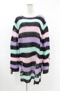 KILL STAR / Pastel Punk Knit Sweater L 黒×ピンク×パープル×ミント H-25-02-28-1039-SL-TO-KB-ZH