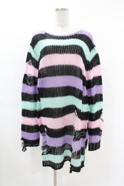 画像1: KILL STAR / Pastel Punk Knit Sweater L 黒×ピンク×パープル×ミント H-25-02-28-1039-SL-TO-KB-ZH