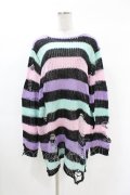 KILL STAR / Pastel Punk Knit Sweater L 黒×ピンク×パープル×ミント H-25-02-28-1040-SL-TO-KB-ZH